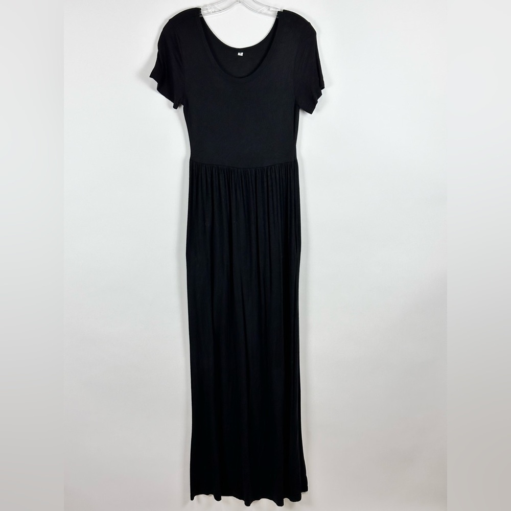 Women's Soft Short Sleeve Round Neck Maxi Dress w/ Pockets